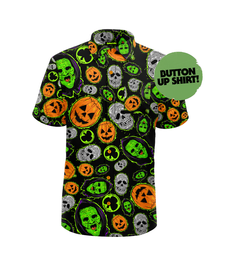 Silver Shamrock Mask Mayhem Button-Up
