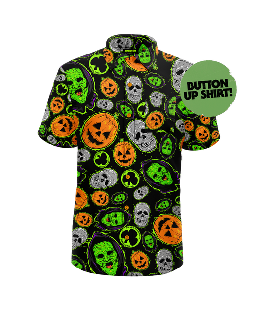 Silver Shamrock Mask Mayhem Button-Up